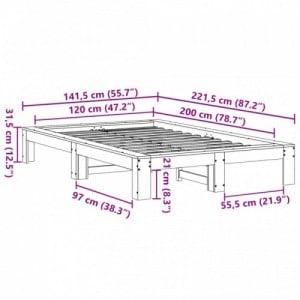 Tömör fenyőfa ágykeret ágy matrac nélkül 120 x 200 cm