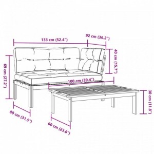 2 részes tömör akácfa kerti raklap ülőgarnitúra párnával