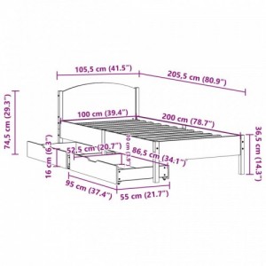 Fehér tömör fenyőfa ágy matrac nélkül 100 x 200 cm