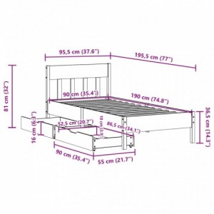 Fehér tömör fenyőfa ágykeret matrac nélkül 90 x 190 cm