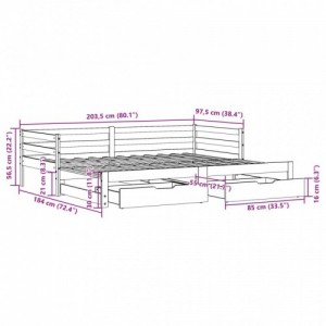 Kihúzható heverő fiókokkal matrac nélkül 90 x 200 cm