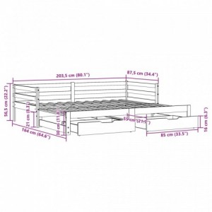 Viaszbarna tömör fenyőfa kihúzható kanapéágy fiókkal 80x200cm