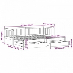 Fehér kihúzható heverő fiókokkal matrac nélkül 90 x 200 cm