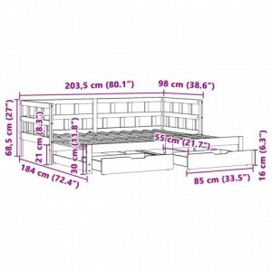 Kihúzható heverő fiókokkal matrac nélkül 90 x 200 cm