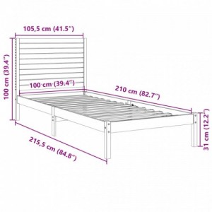 Tömör fa extra hosszú ágykeret matrac nélkül 100 x 210 cm