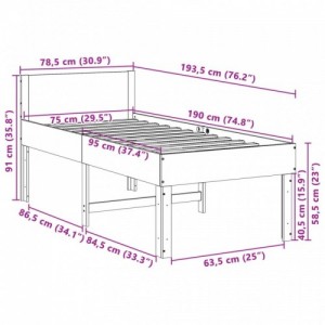 Tömör fenyőfa ágy matrac nélkül 75 x 190 cm