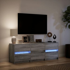 Szürke sonoma színű szerelt fa LED-es TV-szekrény 140x34x50 cm