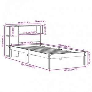 Barna tömör fenyőfa könyvespolcos ágy matrac nélkül 75 x 190 cm