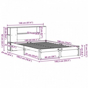 Fehér tömör fenyőfa könyvespolcos ágy matrac nélkül 140x190 cm