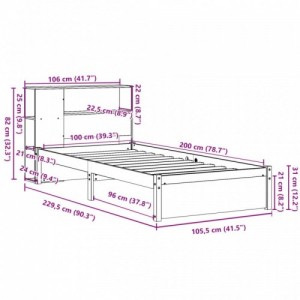 Fehér tömör fenyőfa könyvespolcos ágy matrac nélkül 100x200 cm