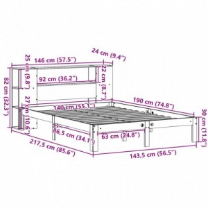 Fehér tömör fenyőfa könyvespolcos ágy matrac nélkül 140x190 cm