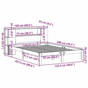 Tömör fenyőfa könyvespolcos ágy matrac nélkül 120 x 200 cm