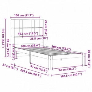 Fehér tömör fenyőfa könyvespolcos ágy matrac nélkül 100x200 cm