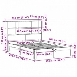 Tömör fenyőfa könyvespolcos ágy matrac nélkül 150 x 200 cm