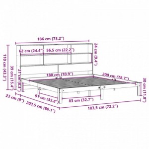 Fehér tömör fenyőfa könyvespolcos ágy matrac nélkül 180x200 cm