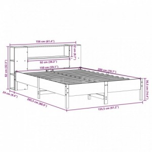 Fehér tömör fenyőfa könyvespolcos ágy matrac nélkül 150x200 cm