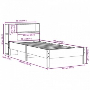 Barna tömör fenyőfa könyvespolcos ágy matrac nélkül 90 x 200 cm