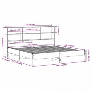 Barna tömör fenyőfa könyvespolcos ágy matrac nélkül 180 x 200cm