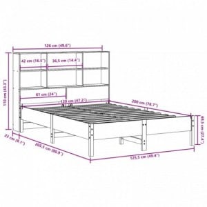 Barna tömör fenyőfa könyvespolcos ágy matrac nélkül 120 x 200cm