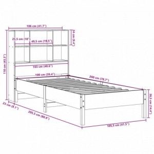 Fehér tömör fenyőfa könyvespolcos ágy matrac nélkül 100x200 cm