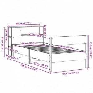 Tömör fenyőfa könyvespolcos ágy matrac nélkül 90 x 190 cm