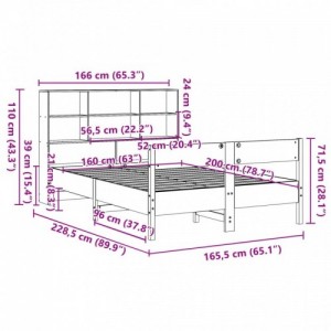 Barna tömör fenyőfa könyvespolcos ágy matrac nélkül 160 x 200cm