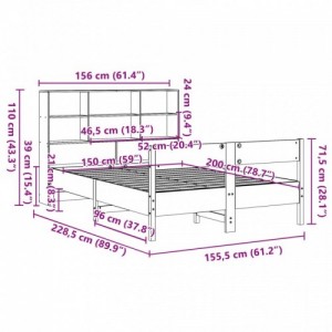 Fehér tömör fenyőfa könyvespolcos ágy matrac nélkül 150x200 cm