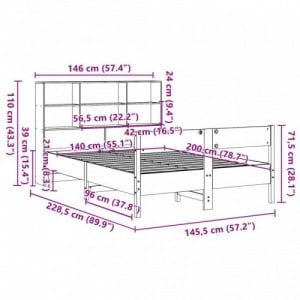 Barna tömör fenyőfa könyvespolcos ágy matrac nélkül 140 x 200cm