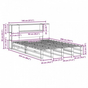 Fehér tömör fa könyvespolcos ágy matrac nélkül 140 x 200 cm