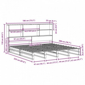 Viaszbarna tömör fa könyvespolcos ágy matrac nélkül 180 x 200cm