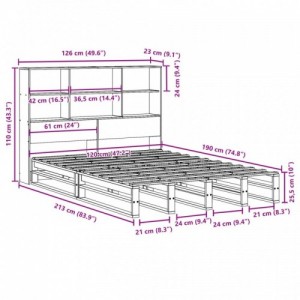 Viaszbarna tömör fa könyvespolcos ágy matrac nélkül 120 x 190cm