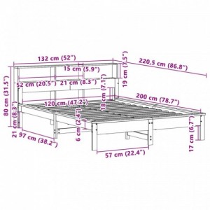 Fehér tömör fenyőfa könyvespolcos ágy matrac nélkül 120x200 cm