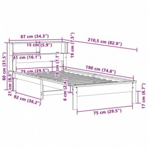 Fehér tömör fenyőfa könyvespolcos ágy matrac nélkül 75 x 190 cm