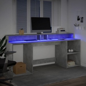 Betonszürke szerelt fa íróasztal LED-világítással 200x55x91 cm