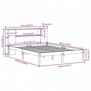 Barna tömör fenyőfa könyvespolcos ágy matrac nélkül 135 x 190cm