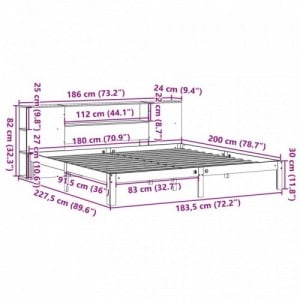 Barna tömör fenyőfa könyvespolcos ágy matrac nélkül 180 x 200cm