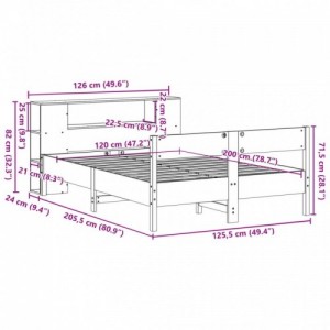 Barna tömör fenyőfa könyvespolcos ágy matrac nélkül 120 x 200cm