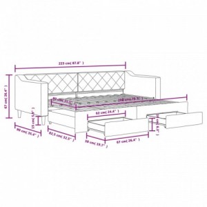 Sötétszürke kihúzható szövet heverő fiókokkal 80 x 200 cm