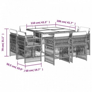 9 részes vegyes bézs polyrattan kerti étkezőgarnitúra párnákkal