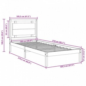 Fehér tömör fa extra hosszú ágykeret matrac nélkül 100 x 210 cm