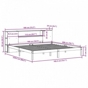 Tömör fenyőfa könyvespolcos ágy matrac nélkül 180 x 200 cm