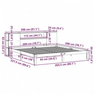 Tömör fenyőfa könyvespolcos ágy matrac nélkül 200 x 200 cm