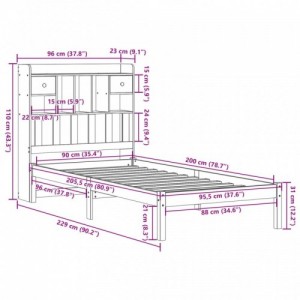 Barna tömör fenyőfa könyvespolcos ágy matrac nélkül 90 x 200 cm