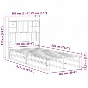 Fehér tömör fenyőfa könyvespolcos ágy matrac nélkül 100x200 cm