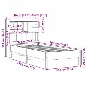 Tömör fenyőfa könyvespolcos ágy matrac nélkül 90 x 190 cm