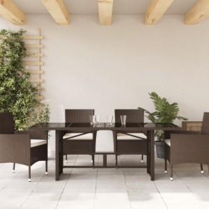 Barna polyrattan üveglapos kerti asztal 190x80x75 cm