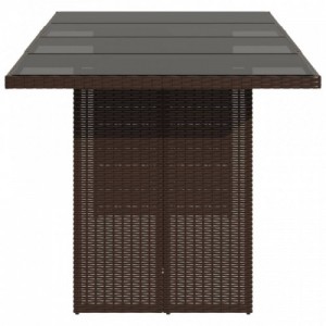 Barna polyrattan üveglapos kerti asztal 190x80x75 cm