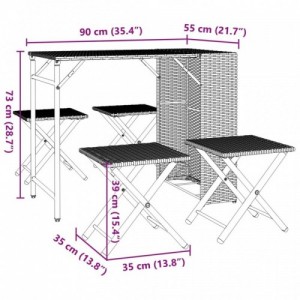 5 részes barna polyrattan összecsukható kerti étkezőgarnitúra