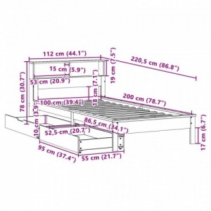 Tömör fenyőfa könyvespolcos ágy matrac nélkül 100 x 200 cm