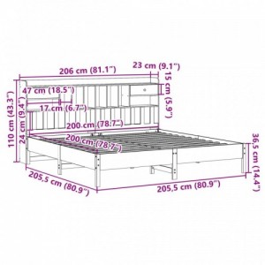 Tömör fenyőfa könyvespolcos ágy matrac nélkül 200 x 200 cm